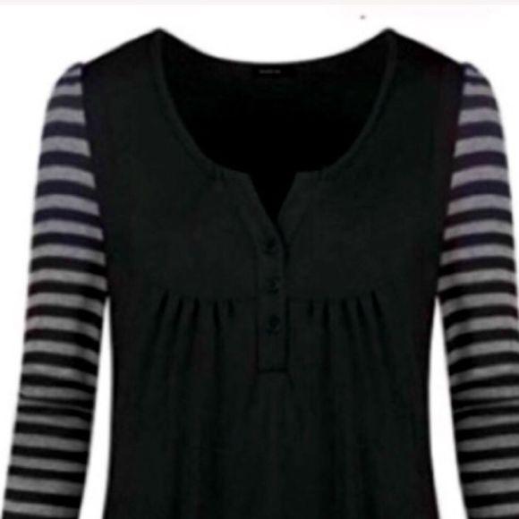 V-Neck Henley Striped Sleeves S/L/XL - Picture 2 of 10